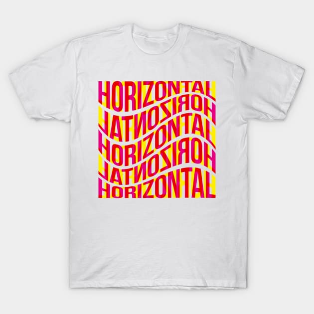 Horizontal Waves Typography (Magenta Yellow Red) T-Shirt by John Uttley